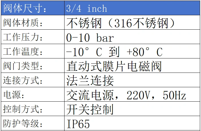 进口膜片式电磁阀参数